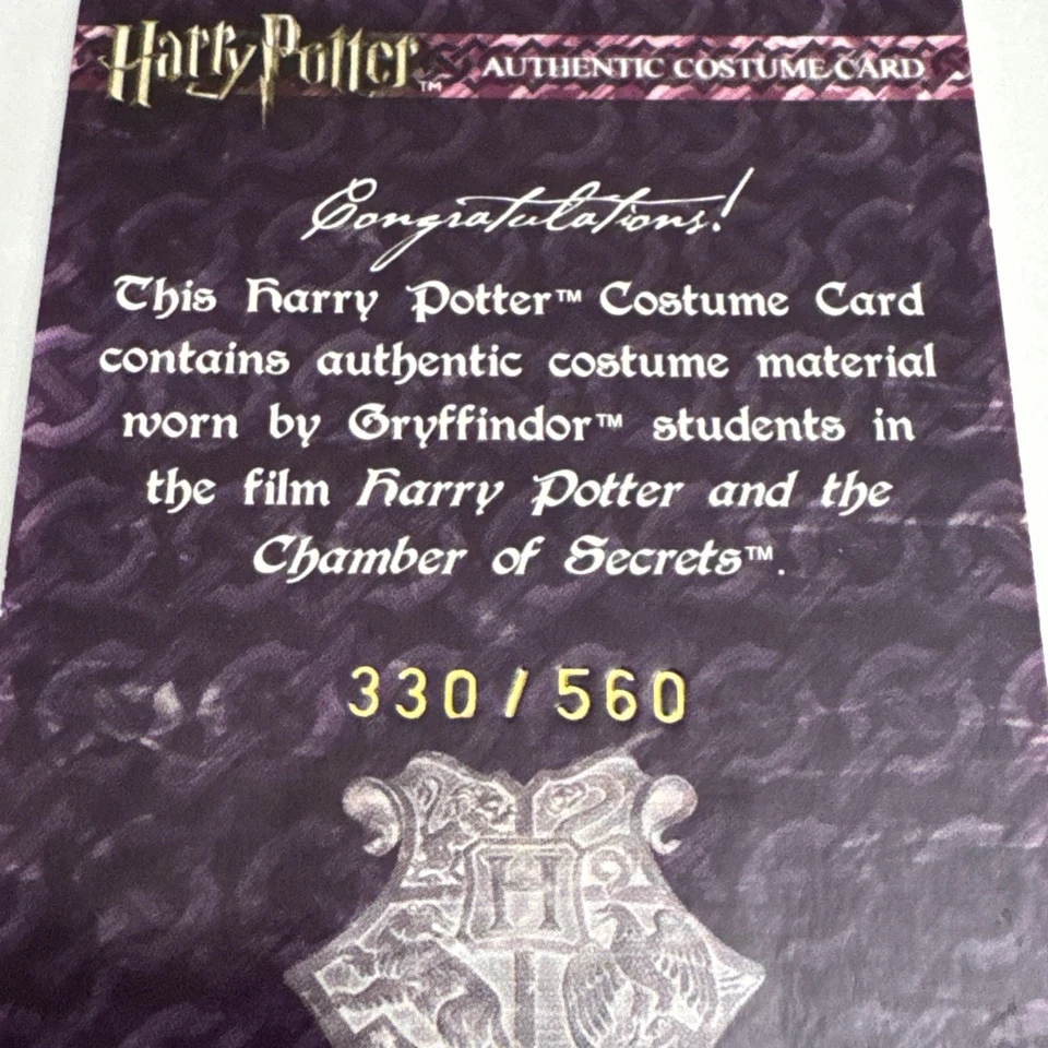 Harry Potter Chamber Secrets 3D Costume Card Gryffindor Student SN 330/560 - Image 4 of 4