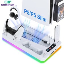 RGB Cooling Stand for PS5 Slim Console Controller Charger Headset Hook Game Stor