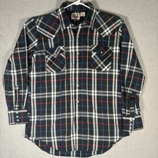 Ely Cattleman Mens Large Western Pearl Snap Shirt Black Plaid LS Ranchwear 4282