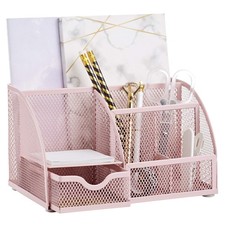 Annova Mesh Desk Organizer Office with 7 Compartments  Light Pink