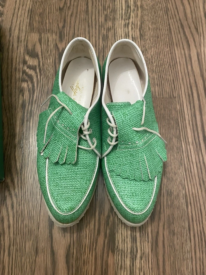 Talla 9 De Colección Ben Hogan Cuero Verde Golf Spike Sillín Zapatos Usados en Excelente Condición con Caja ⛳️ Foto 3 de 4