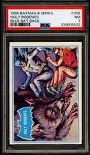 1966 TOPPS USA BATMAN B Series BLUE BAT BACK #35 Holy Rodents PSA 7 NM Card