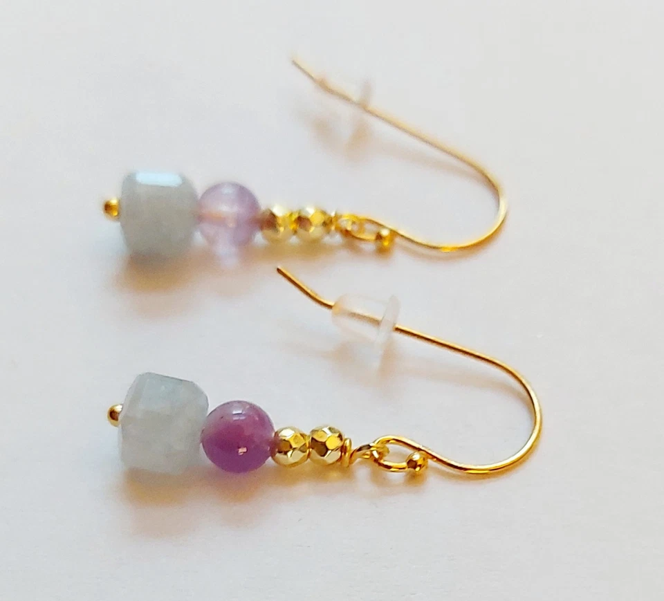 Orecchini in argento 925 oro pietre acquamarina ametista ematite regalo Natale - Immagine 2 di 4