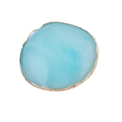 Blue Resin Nail Art Palette - 3.9x3.5in Gilded Edge for Gel Makeup Display