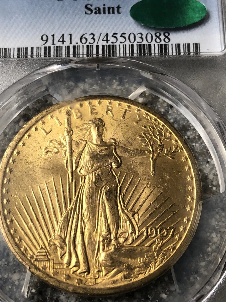 Pcgs 1907 $20 oro Saint Gaudens MS63 con un CAC Foto 2 de 4