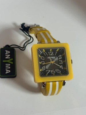 Uhr ANYMA Gelb Herren Damen Quadrat Quarz Fashion Leder
