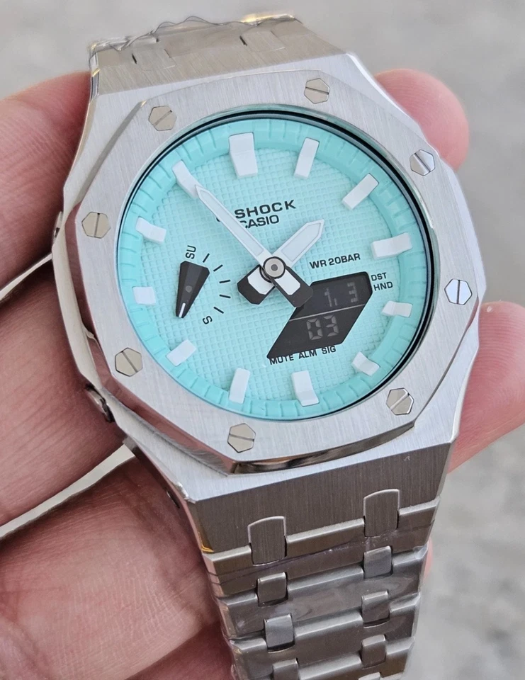 Casio G-Shock GA2100 Personalizado Modificado Bebé Esfera Azul y Pulsera de Acero Inoxidable Foto 3 de 4