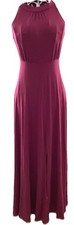 Burgundy Halter Neck Dress with Slit UK6 Jersey M&S