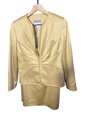 Vintage Carlisle Womens Gold Skirt Suit Set Size 2 Wool & Viscose Blend
