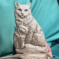 Vintage Pewter Cat Candle Holder, Mom Cat & Kittens, Carson Statesmetal Classic
