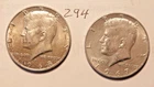 KENNEDY HALF DOLLAR, 1967-P, 1968-D, 40%, SILVER,---294