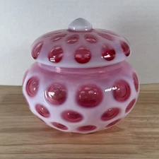 Fenton Cranberry Opalescent Glass Dot Candy Dish Jar 1947-51 4.5” Tall