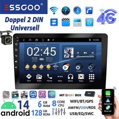 10 Zoll 2DIN Android 14 6+128G Carplay Autoradio GPS Navi RDS Bluetooth WIFI DAB