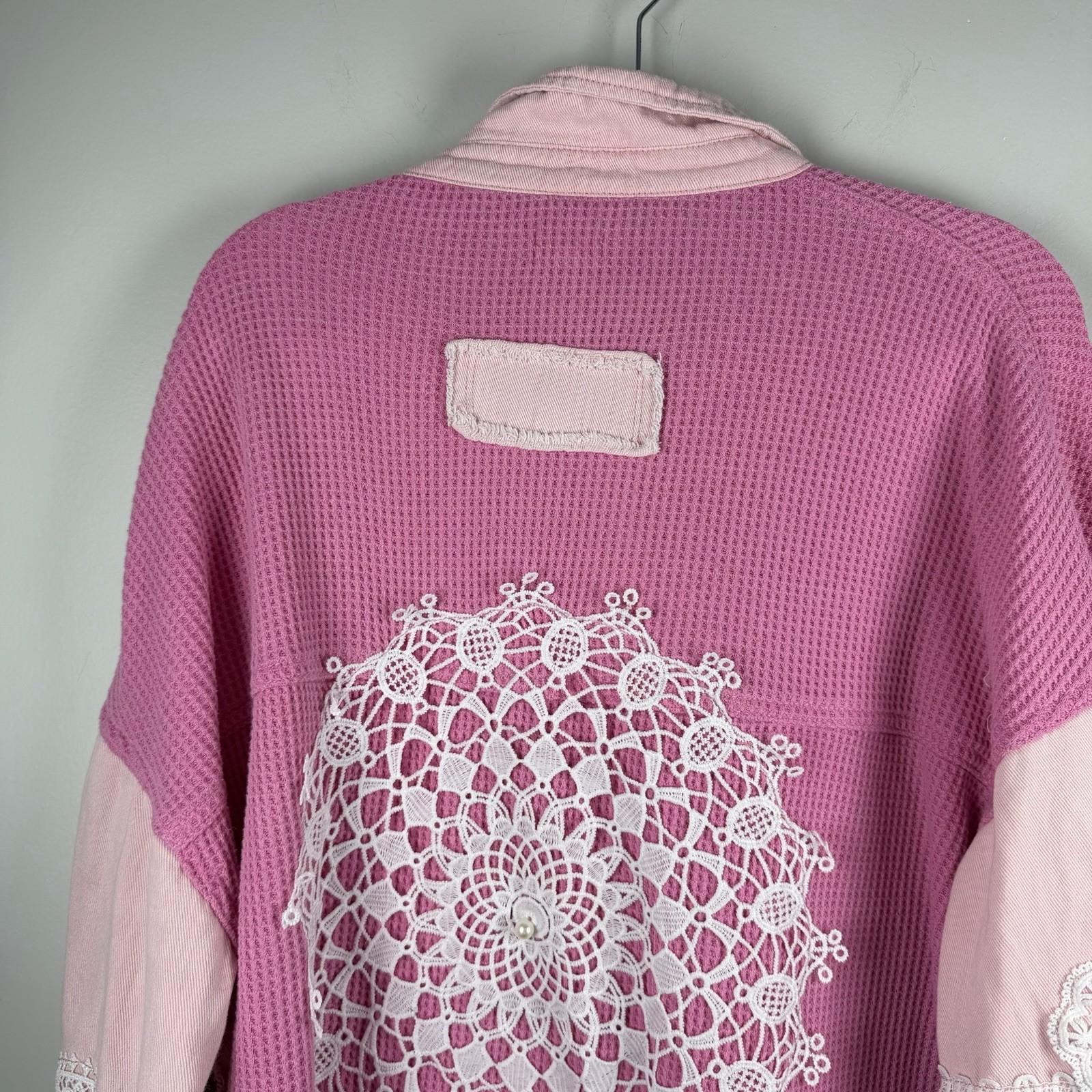 POL Pink Patchwork Distressed Shacket Grunge Croc… - image 8