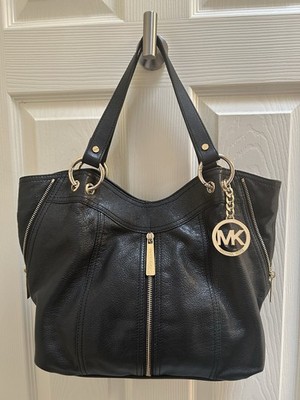 Michael Kors Moxley Black Gold Leather Bag Zippers Excellent!!!