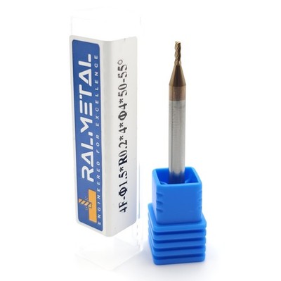 Radialfräser aus Vollhartmetall 1,5 x R0,2 x 4D x 50 mm 55 HRC