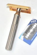 Early Gillette Gold Plated Head, Nickel Plated Fat Handle Tech Razor, NICE SHAPE