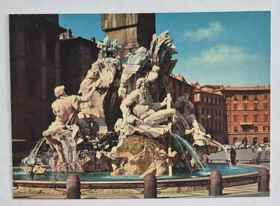 Postcard....Fountain at Navona Square in Rome, Italy, Chrome, 4x6 