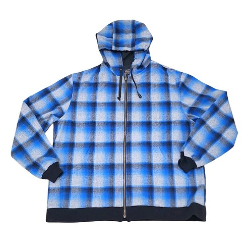 PENDLETON MEN'S VIRGIN WOOL BOARD PLAID FULL ZIP HOODIE JACKET BLUE/GRAY, SZ XL - Picture 7 of 15