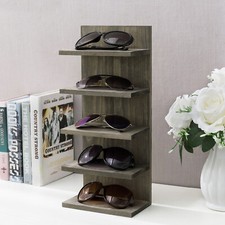 MyGift Vintage Gray Wood Wall Mounted Sunglasses Eyewear Organizer Holder Shelf