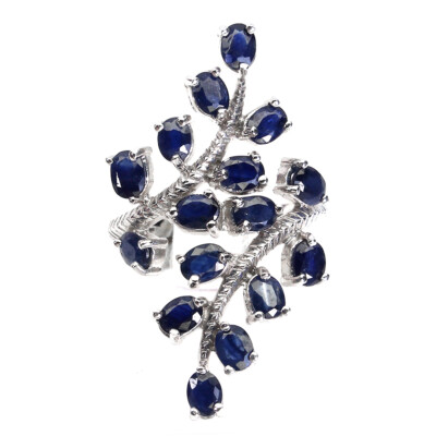 925 Sterling Silver Ring Oval Blue Sapphire Natural Gemstone Jewelry Sz 7
