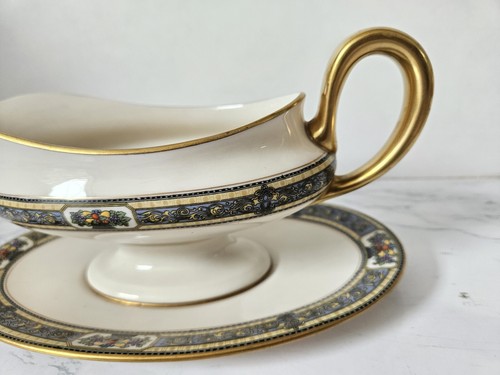 Morgan Belleek Orient Gravy Boat Porcelana Fruta Elevada Borde Dorado China #30F - Imagen 5 de 10