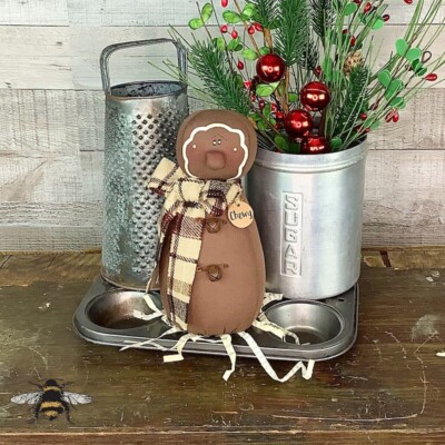 NEW Honey and Me Chewy Gingerbread - Rustic Country Fabric Figurine Decor Bow