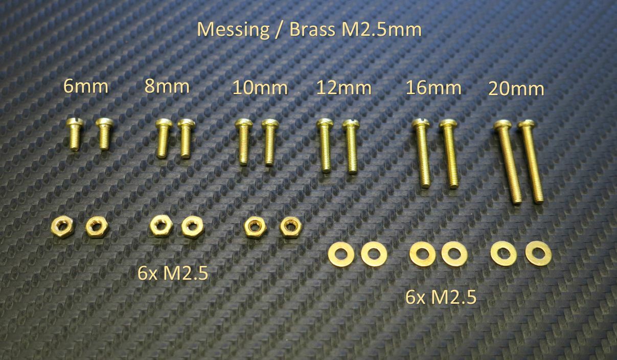 Phonoschrauben Set M2.5 Messing für Patrone / Kopfschale / Plattenspieler Messing NEU