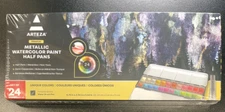 Arteza Metallic Watercolor Paints, Set of 24 Half Pans Unique Colors Brand New!