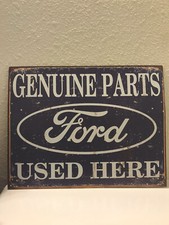 FORD GENUINE PARTS USED HERE Metal Tin Vintage Look Car Sign LOGO Garage Decor