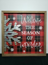 NEW- Buffalo Plaid Holiday Sign, Wood Frame