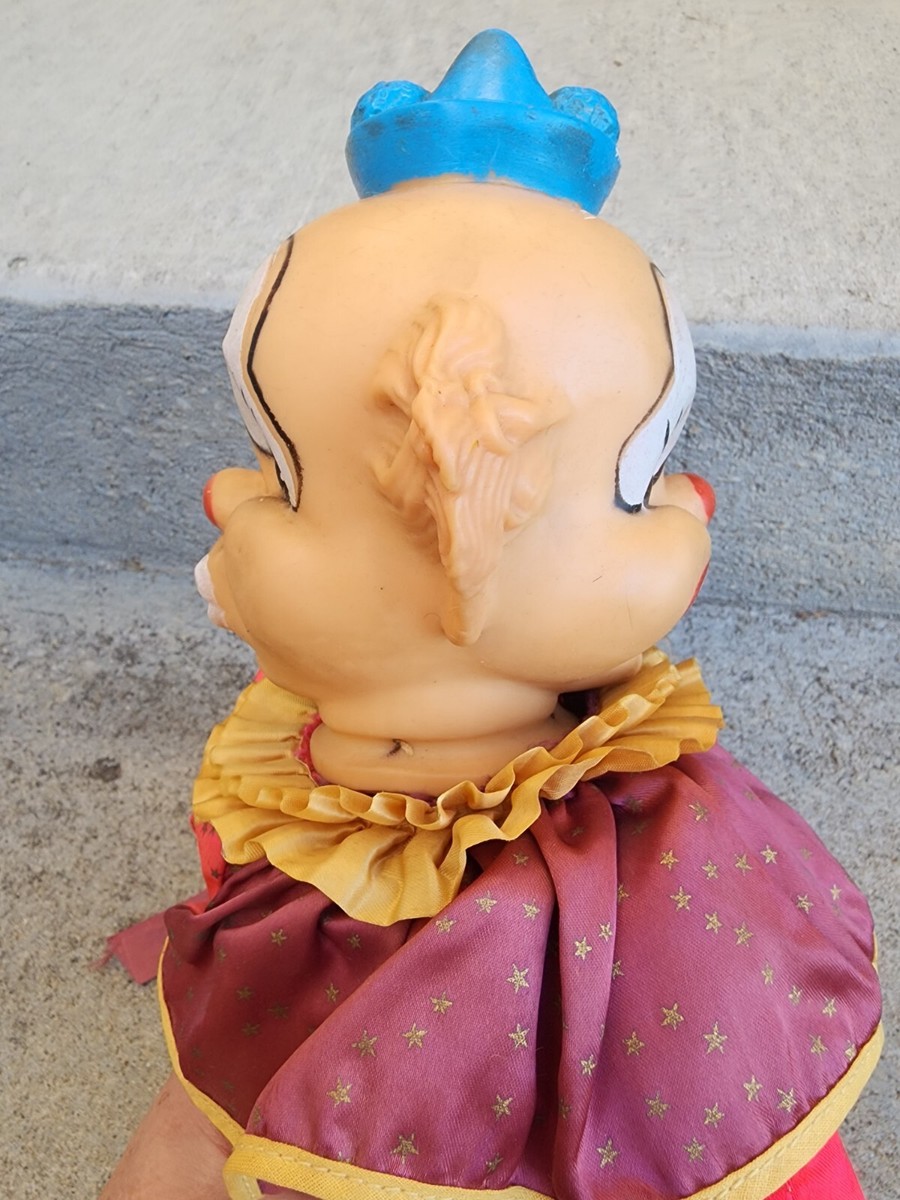 Vintage 1950s Toy Musical Two Faced Clown, Plush with Rubber Face