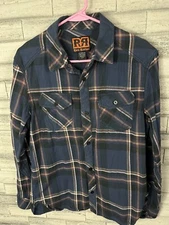 Rock Revival Shirt Men Medium Blue Flannel Plaid Button Up Grunge Casual