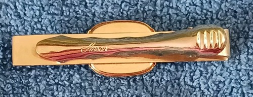 Black Cabochon & White Rhinestone Vintage ANSON Tie Bar clip - Picture 3 of 9