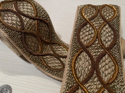 2.72YD SAMUEL & SONS Charmer Amber HAND Embroidered Metal Silk Trim $1200 Retail - Picture 22 of 23