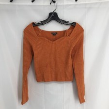 Wild Fable Women's Knit Long Sleeve Cropped Sweater Xs Orange