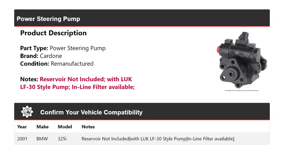 Bomba de dirección asistida Cardone para BMW 325i 2001 Foto 2 de 4