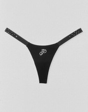 Victoria's Secret Pink Logo Cotton Shine Strap Thong Panty Crystals Bling Large