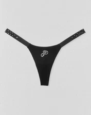 Victoria's Secret Pink Logo Cotton Shine Strap Thong Panty Crystals Bling Large