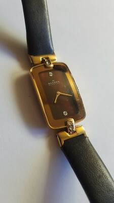 Skagen Womens H01SRLD Hiromichi Konno Black Gold Leather Band