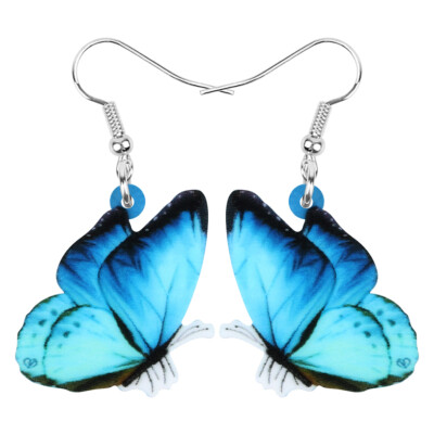 Acrylic BlueMorpho Butterfly Earrings Drop Dangle Jewelry For Women Charms Girls
