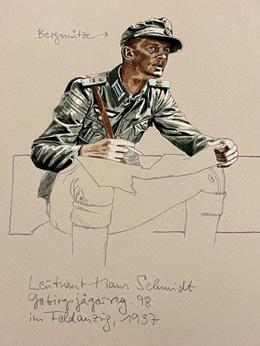 Top Aquarell Leutnant Hans Schmidt Gebirgsjäger 98 im Feldzug 1937 aus Bad Tölz - Bild 5 von 14