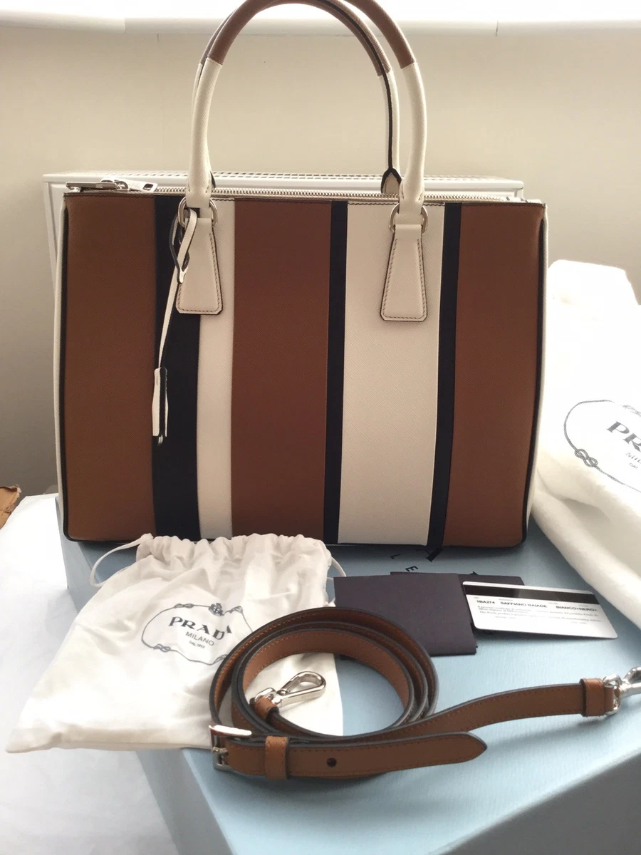 Prada Striped Leather Tote Bag