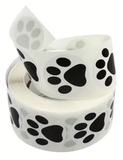 500 pcs Sticker Roll Black Animal Paw Print Designs Semi Gloss Self Adhesive NEW