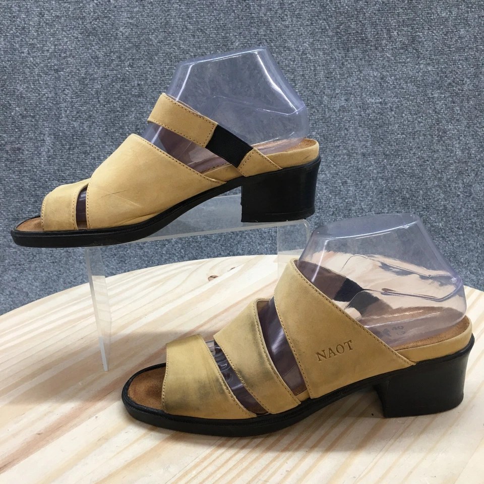 Naot Sandals Womens 40 Casual Comfort Slip On Block Heels Slide Yellow Leather - Image 2 of 4