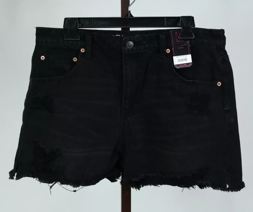 Ladies Juniors Teen Black Distressed Cut Off Jean Shorts Size 15 NEW