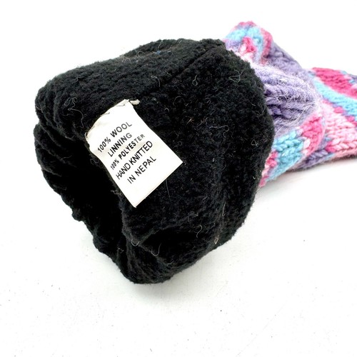 Hand Knit 100% Wool Mittens Fleece Lined Warm Woolen Gloves Nepal Sherpa - Picture 4 of 7