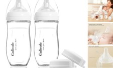 Natural Glass Baby Bottle for Breastfed Babies, Anti White 8 Ounce Pack of 2