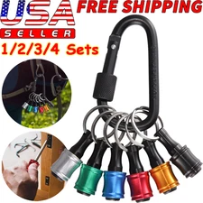 Portable 1/4" Hex Shank Quick Release Keychain Screwdriver Drill Bits Holder Set