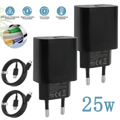 25W USB C Ladegerät Schnellladen Netzteil mit 2M Ladekabel für Samsung Galaxy